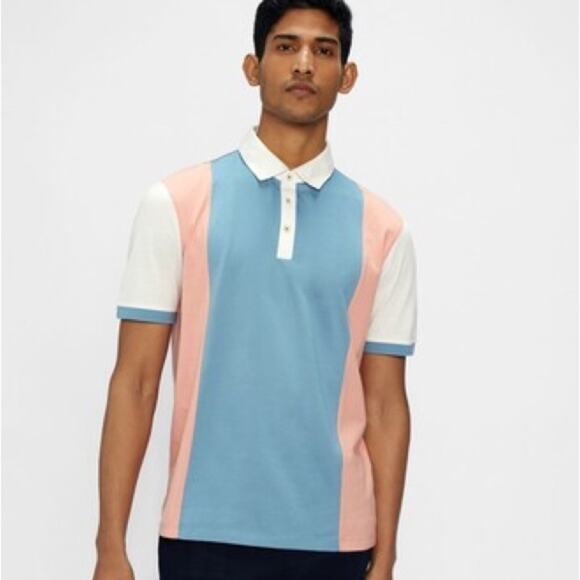 Ted Baker Rays Pink and Blue Colorblock Polo Shirt 5 / XL - Picture 1 of 9